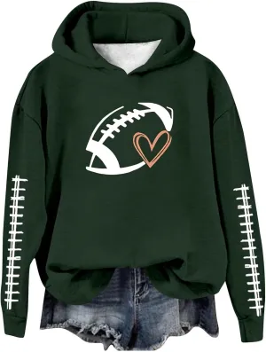 Football Sweatshirts for Women Game Day Hoodie Graphic Print Sweatshirt Fashion Fall Sports Long Sleeve Pullover Tops
