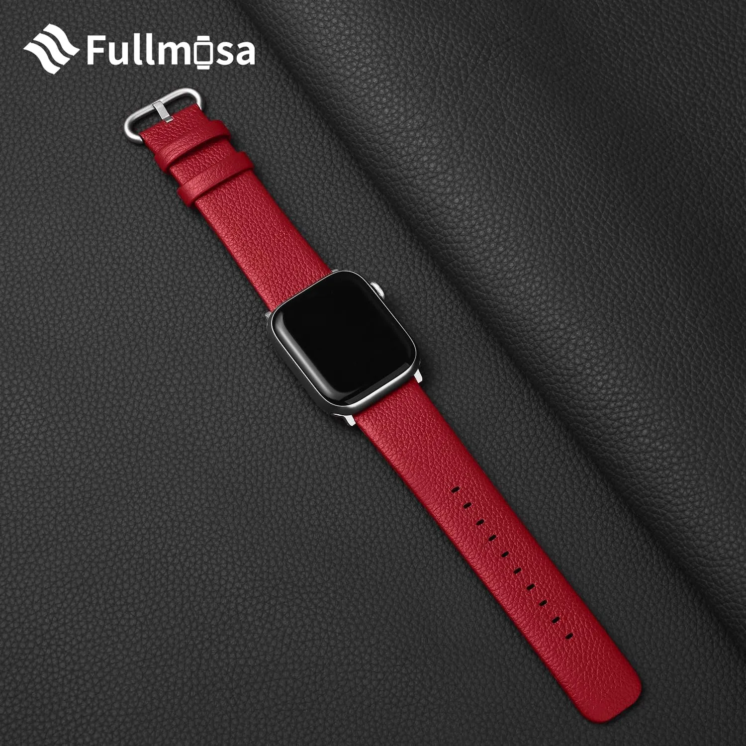 Fullmosa Leather Bands Compatible with Apple Watch Band 41mm 40mm 38mm 42mm 44mm 45mm 46mm 49mm Women Men for iWatch Ultra 2/Ultra/10/9/8/7/6/5/4/3/2/1/SE2/SE, 42mm 41mm 40mm 38mm Red/Silver