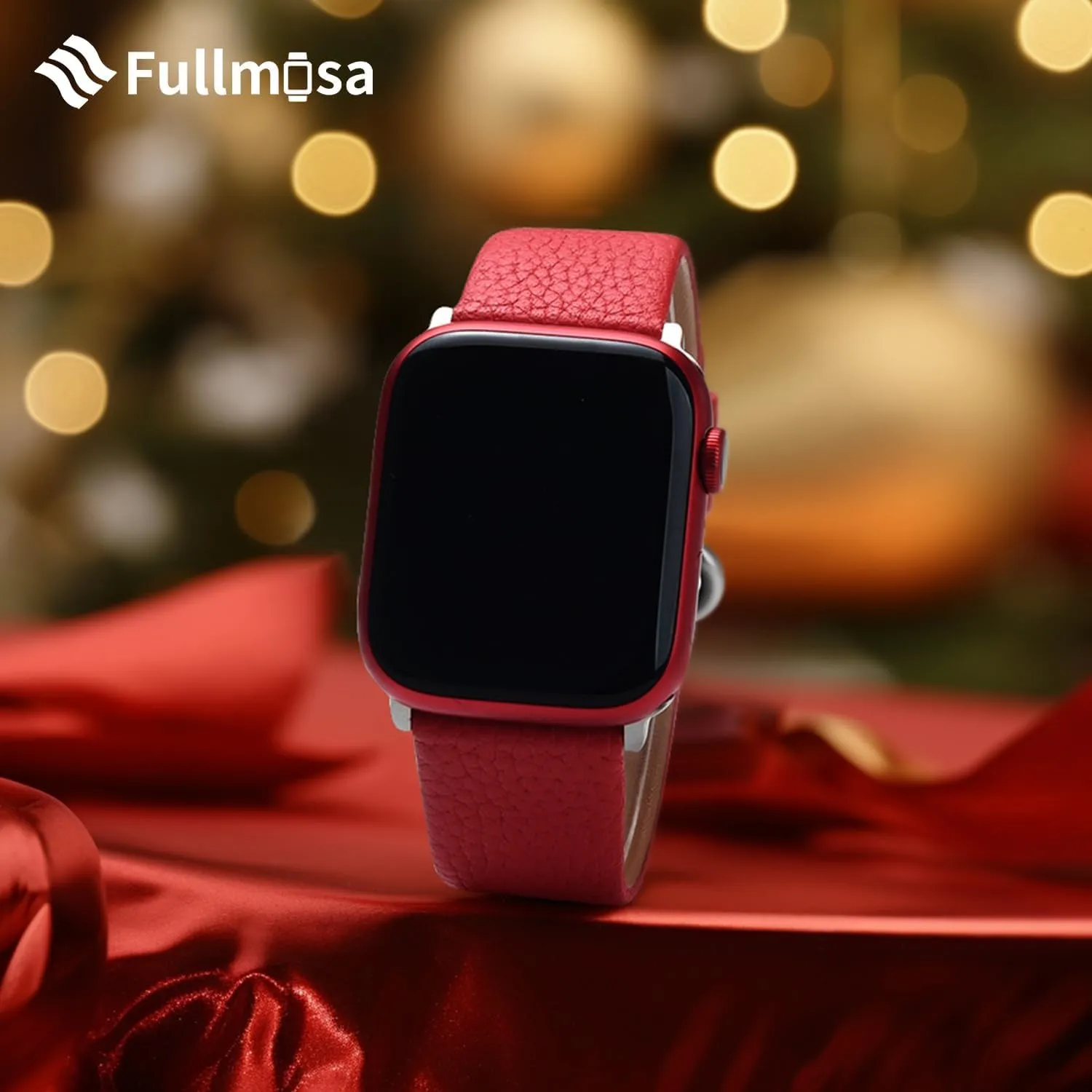 Fullmosa Leather Bands Compatible with Apple Watch Band 41mm 40mm 38mm 42mm 44mm 45mm 46mm 49mm Women Men for iWatch Ultra 2/Ultra/10/9/8/7/6/5/4/3/2/1/SE2/SE, 42mm 41mm 40mm 38mm Red/Silver