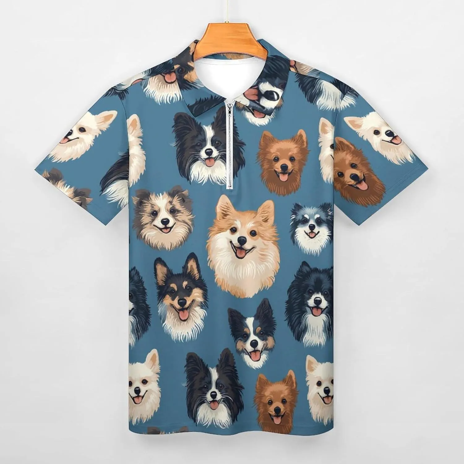 Funny Dogs Pattern Polo Shirt Short Sleeve Zippered Tees Casual Workout Golf T Shirt Slim Fit Tops for Men