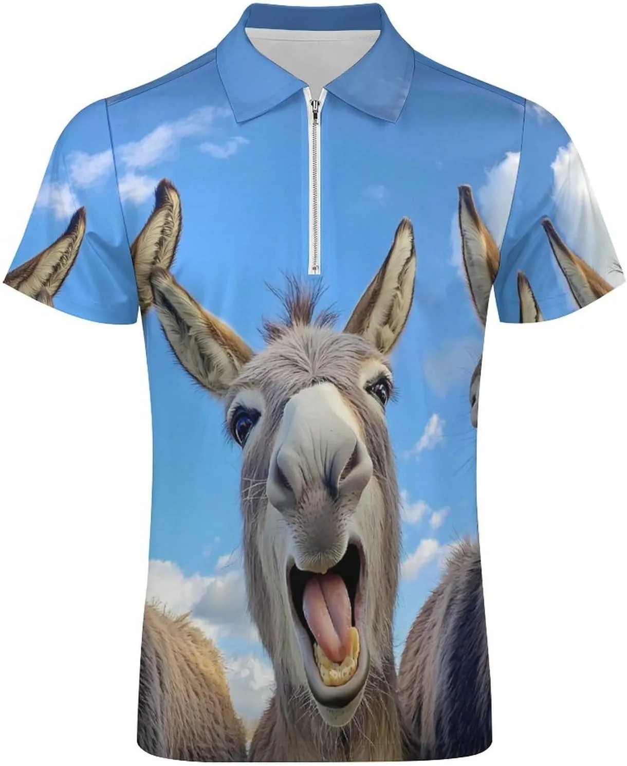 Funny Three Donkeys Polo Shirt Short Sleeve Zippered Tees Casual Workout Golf T Shirt Slim Fit Tops for Men
