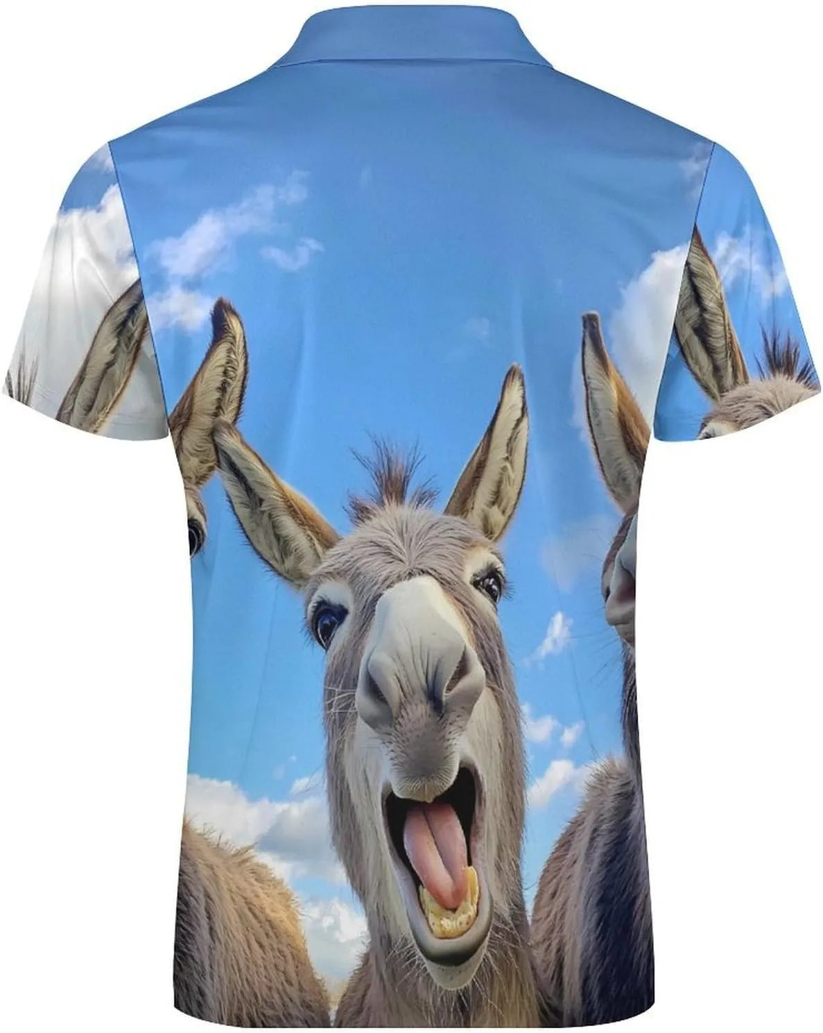 Funny Three Donkeys Polo Shirt Short Sleeve Zippered Tees Casual Workout Golf T Shirt Slim Fit Tops for Men