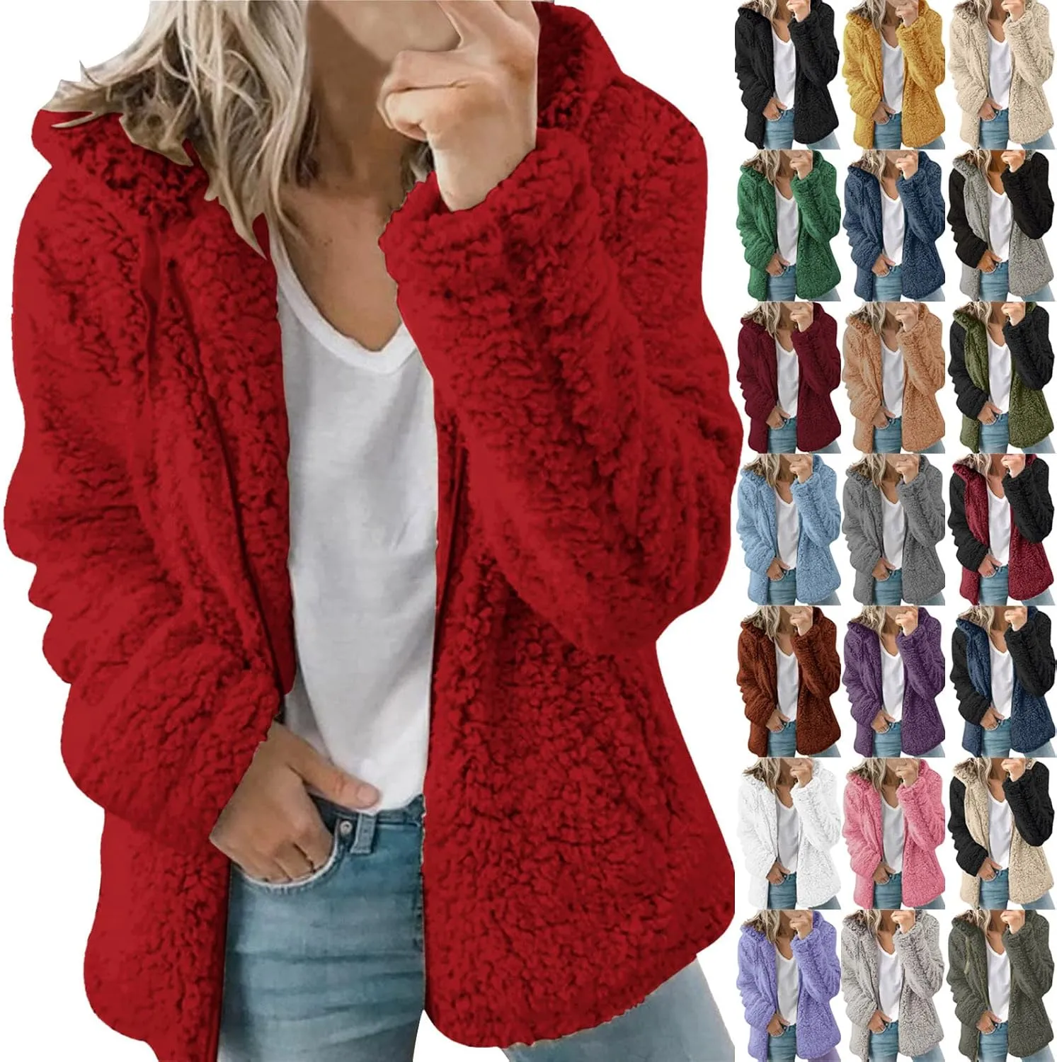 Fuzzy Fleece Jacket for Women Fall Winter Warm Shaggy Teddy Coats Oversized Zip Up Faux Fur Sherpa Hoodies Outwear