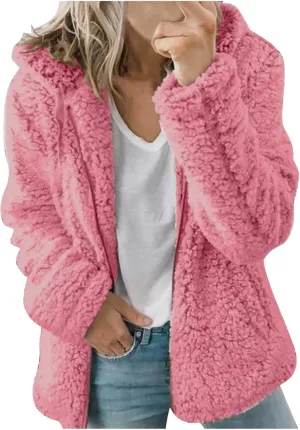 Fuzzy Fleece Jacket for Women Fall Winter Warm Shaggy Teddy Coats Oversized Zip Up Faux Fur Sherpa Hoodies Outwear