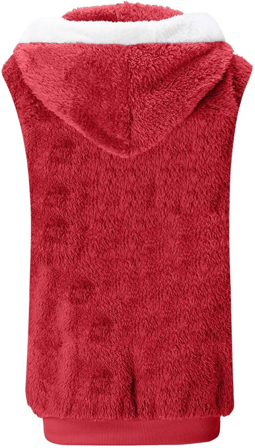 Fuzzy Fleece Vest For Women Zip Up Fall Fashion Hooded Sleeveless Sherpa Jacket With Pockets Lightweight Vest