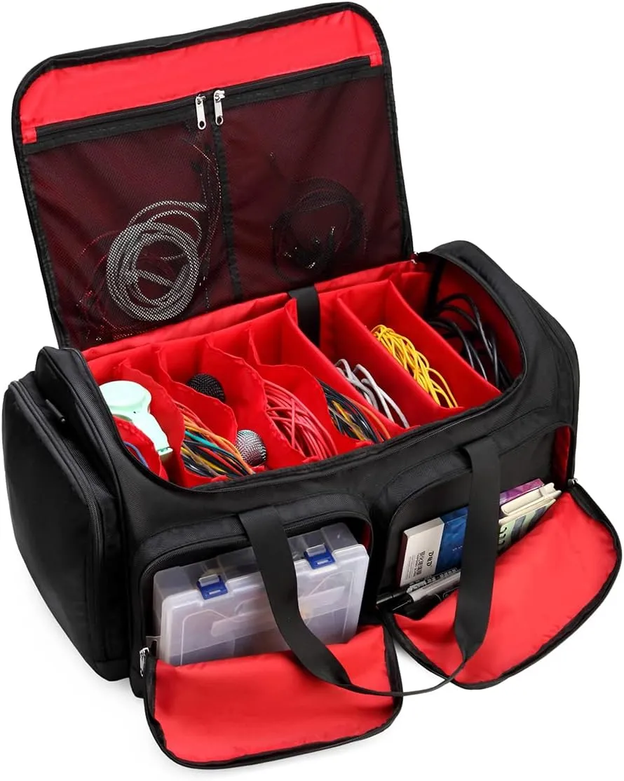Gatycallaty Cable Bag Music Dj Band Equipment Cable Bag Music Dj Band Equipment High Capacity Gig Band Cable File Bag High Capacity Gig Band Cable File Bag (Red)