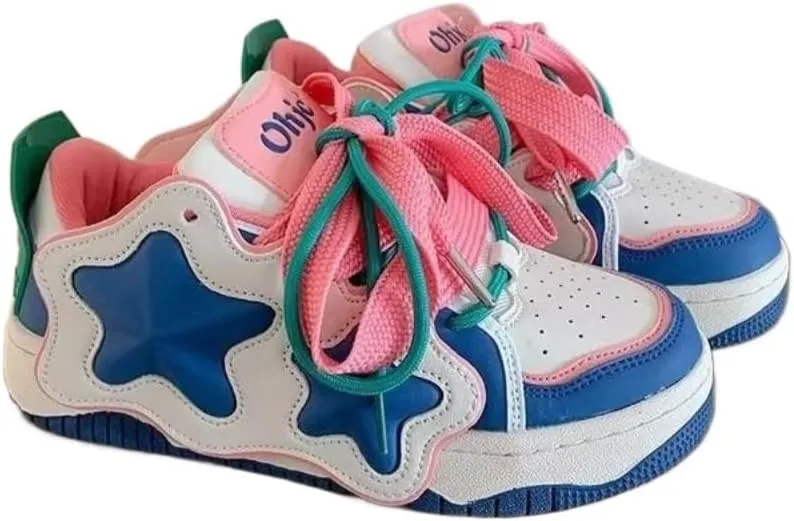 Geerta Star Sneaker - White Chunky Platform Thick Sole Walking Shoes Maximalism Y2K Dopamine Dressing Cute Kawaii Japanese Style for Women Girls Summer School