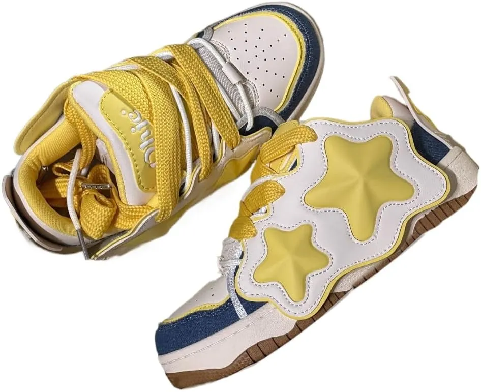 Geerta Star Sneaker - White Chunky Platform Thick Sole Walking Shoes Maximalism Y2K Dopamine Dressing Cute Kawaii Japanese Style for Women Girls Summer School