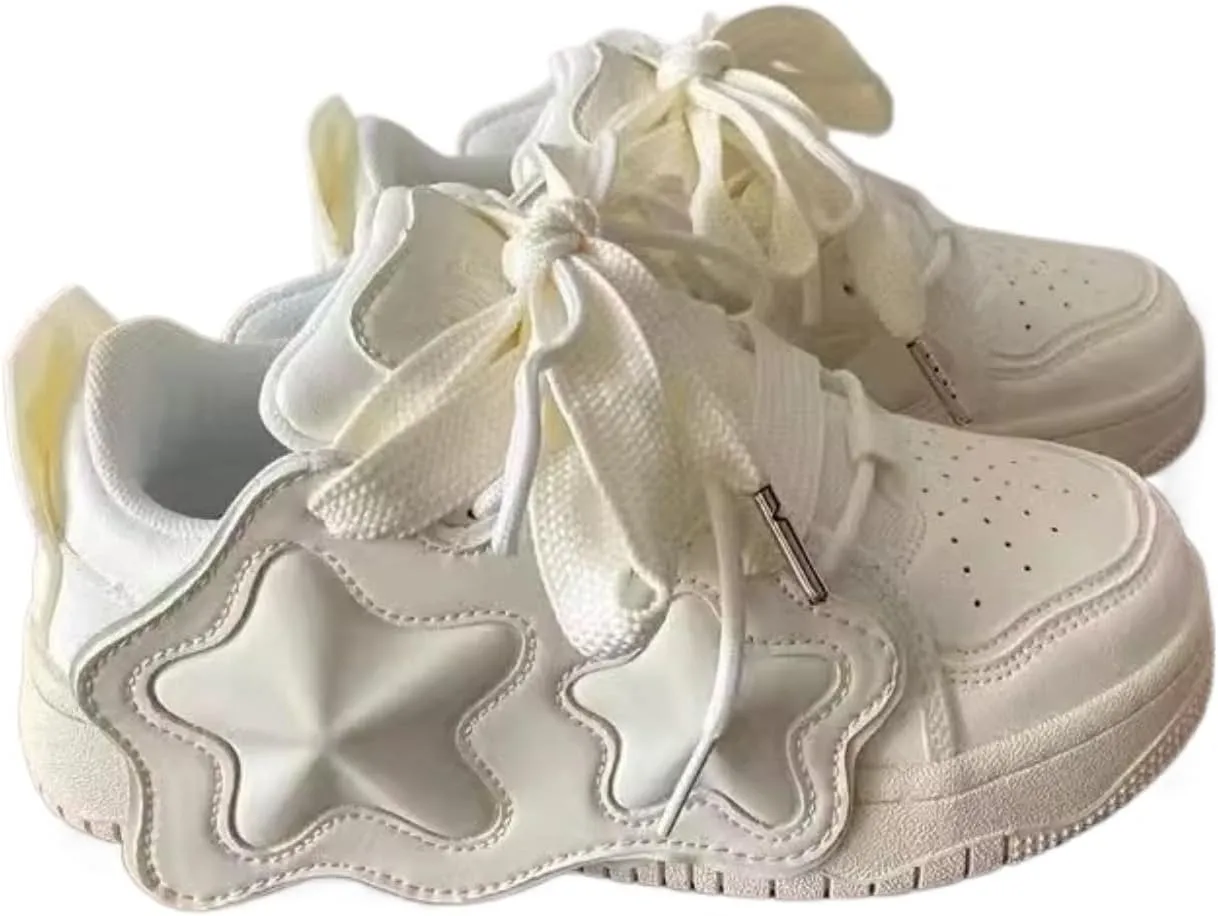 Geerta Star Sneaker - White Chunky Platform Thick Sole Walking Shoes Maximalism Y2K Dopamine Dressing Cute Kawaii Japanese Style for Women Girls Summer School