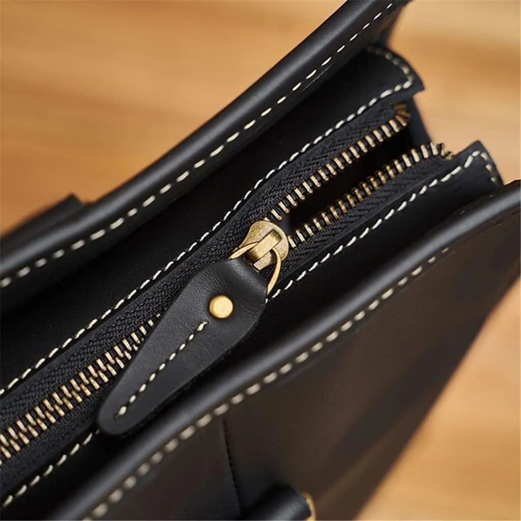 Genuine Leather Briefcase Men Shoulder Handmade Bag Black Laptop Business Bags Handbags Casual