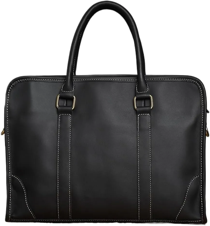 Genuine Leather Briefcase Men Shoulder Handmade Bag Black Laptop Business Bags Handbags Casual