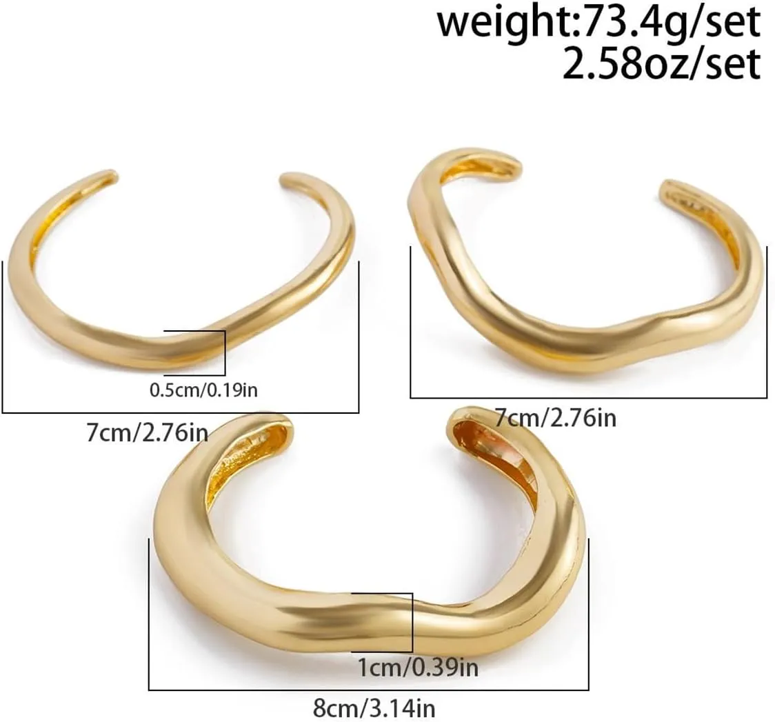 Gold Bangles for Women 14k Gold Plated Gold Cuff Bracelets Adjustable Chunky Bangles Hammered Textured Irregular Cuffs Statement Jewelry Gifts
