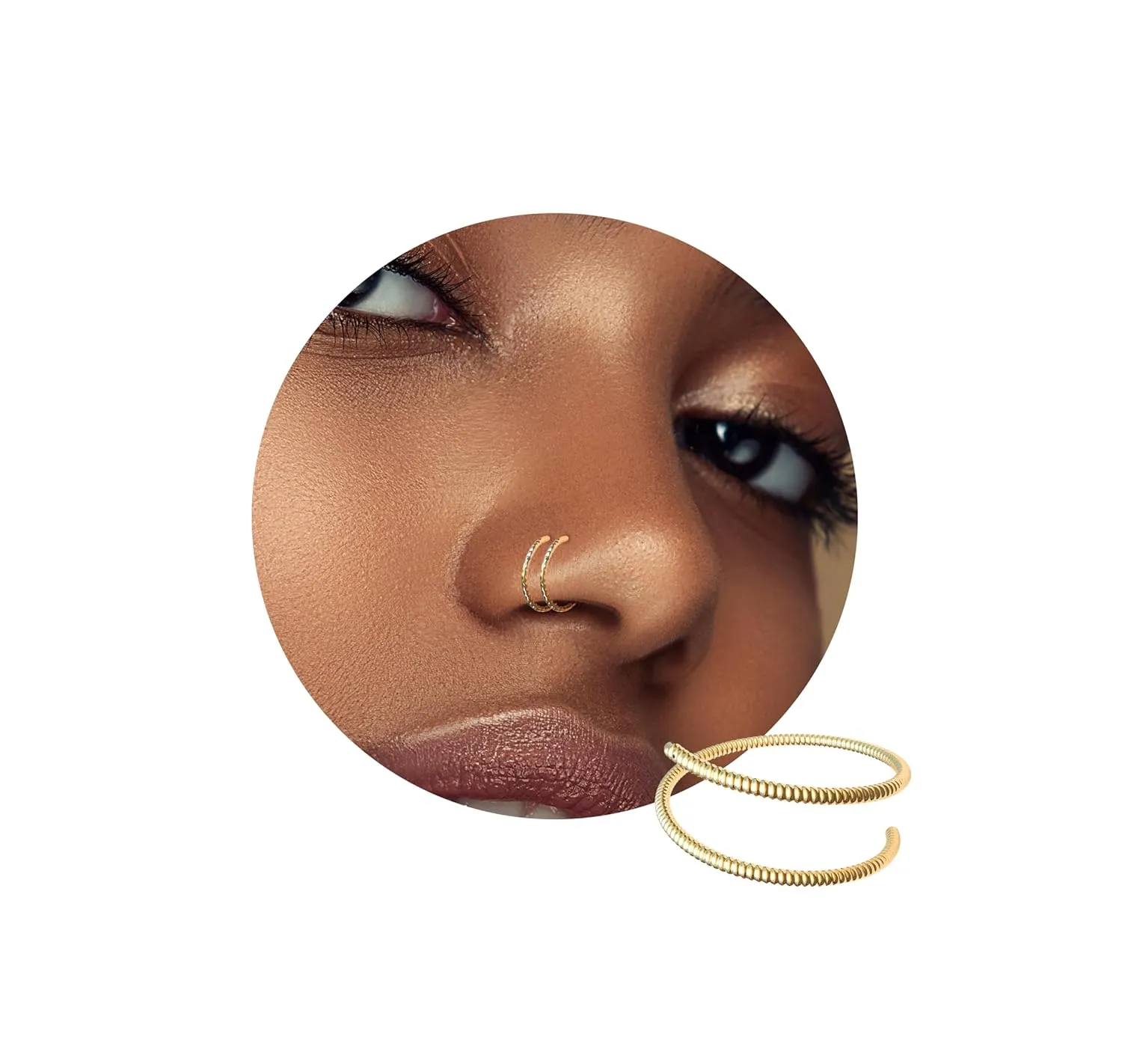Gold Double Nose Hoop Spiral 14k Hammered Gold Filled Nostril Ring 2 In 1 Hoop Piercing