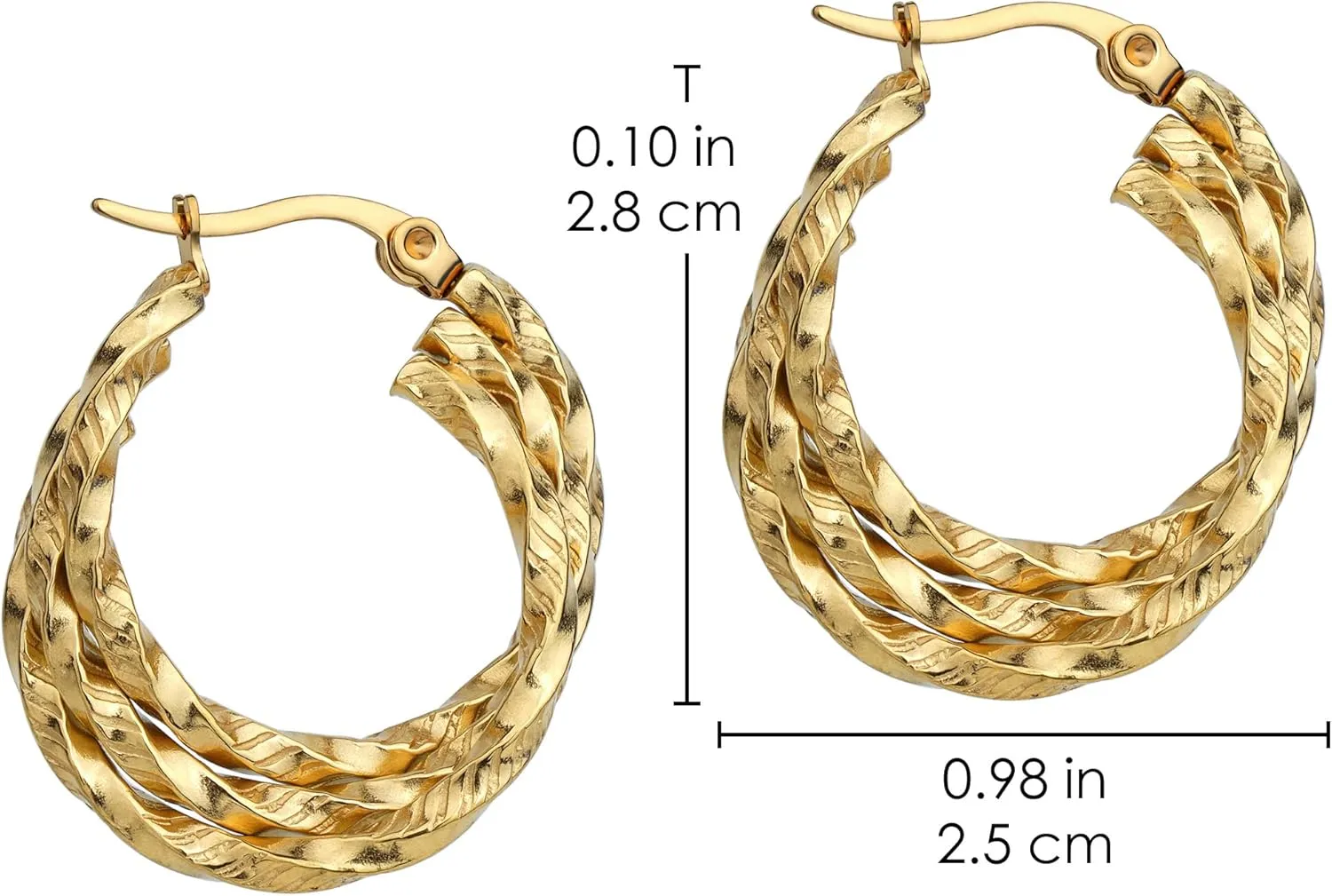 Gold Hoop Earrings for Women 14K Gold Plated Chunky Small Twist Hammered Hoop Earrings Hypoallergenic Stainless Steel Trendy Hoop Earrings for Women Jewelry
