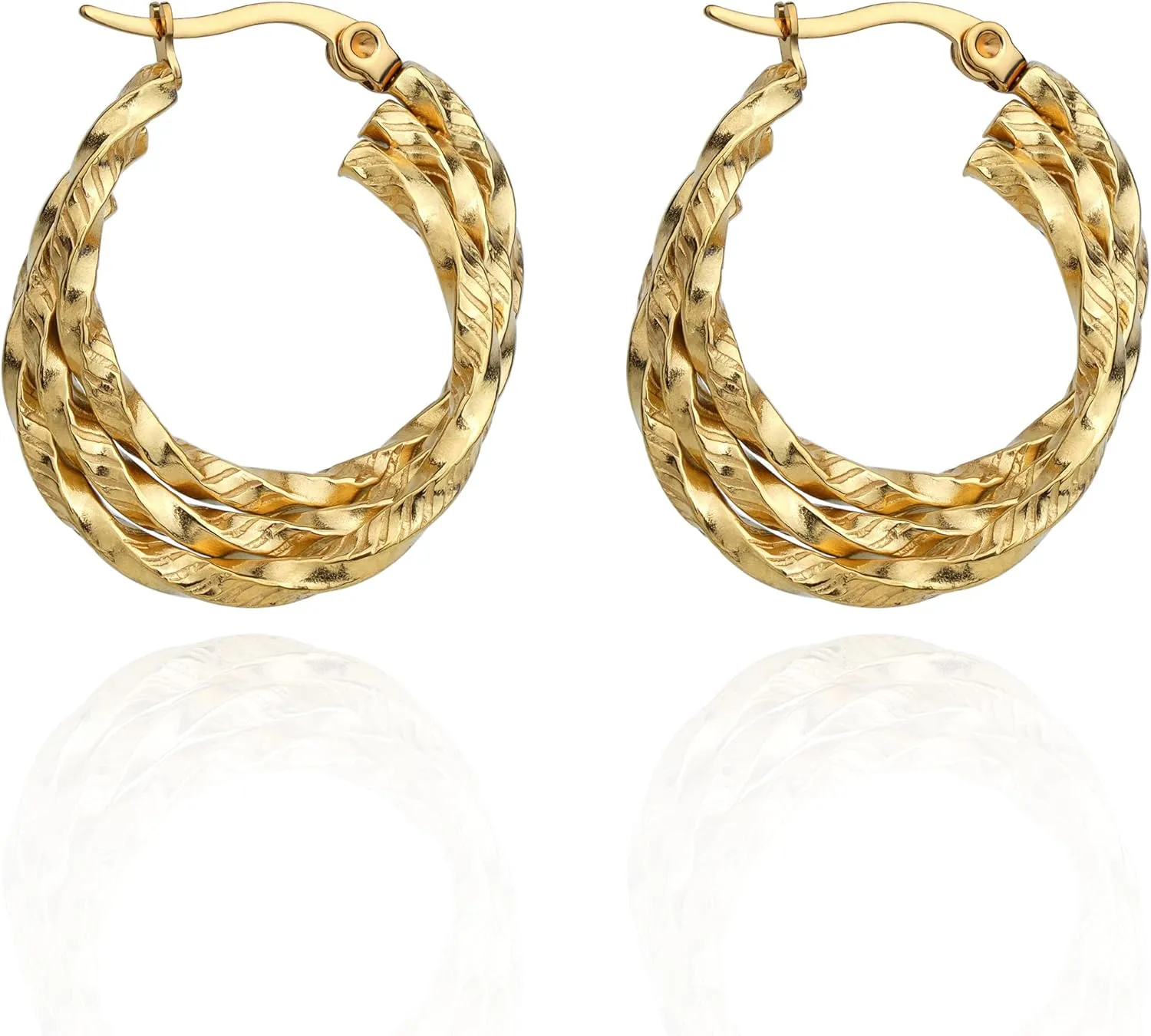 Gold Hoop Earrings for Women 14K Gold Plated Chunky Small Twist Hammered Hoop Earrings Hypoallergenic Stainless Steel Trendy Hoop Earrings for Women Jewelry