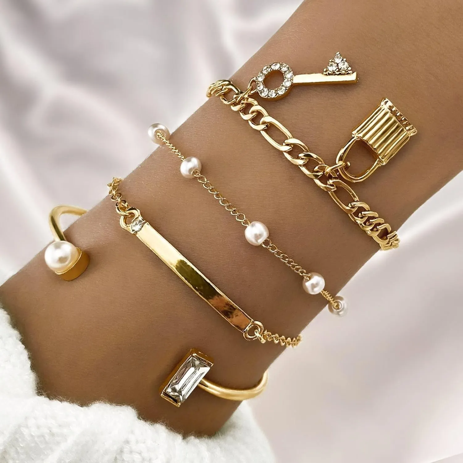 Gold Silver Bangle Bracelet Set for Women, Multi Layer Stackable Cuff Bracelets, Personalized Boho Non Tarnish Adjustable Bangle Jewelry Gift for Her