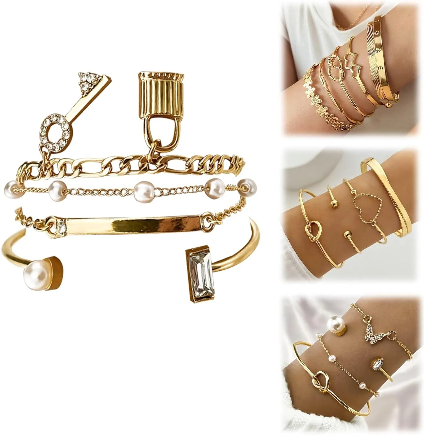 Gold Silver Bangle Bracelet Set for Women, Multi Layer Stackable Cuff Bracelets, Personalized Boho Non Tarnish Adjustable Bangle Jewelry Gift for Her