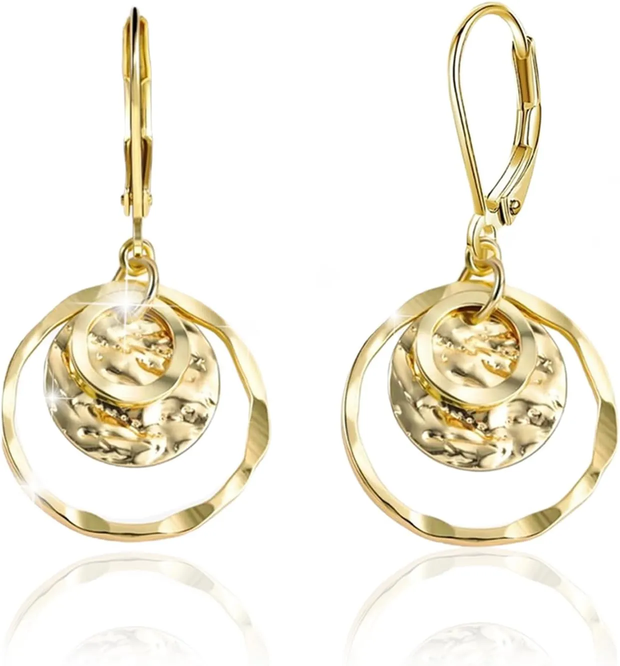 Golden Disc Earrings Golden Double Layers Minimalist Style Hoop Earrings Ladies Dangle Earrings