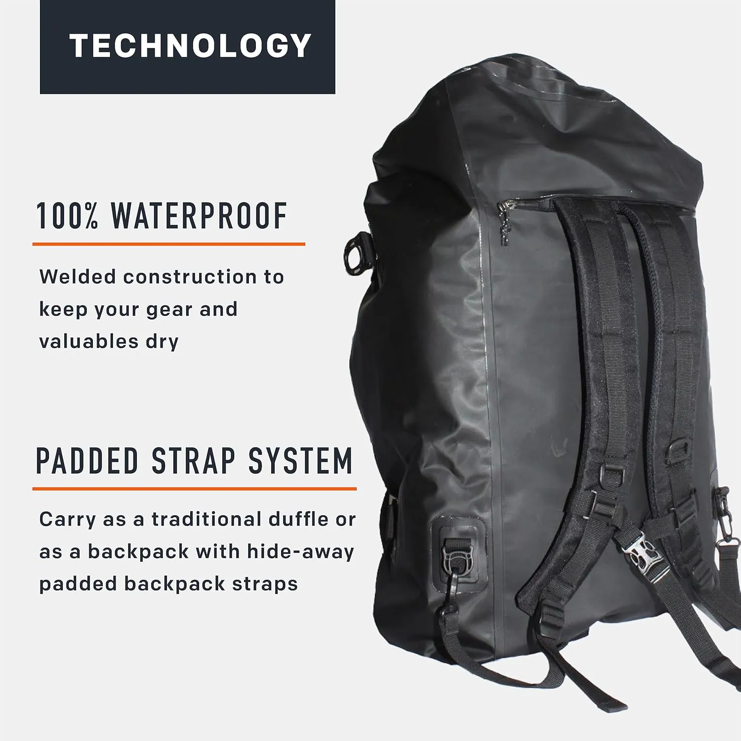 Grundns Shackleton Duffel Bag, Waterproof and Durable, 105L, Black