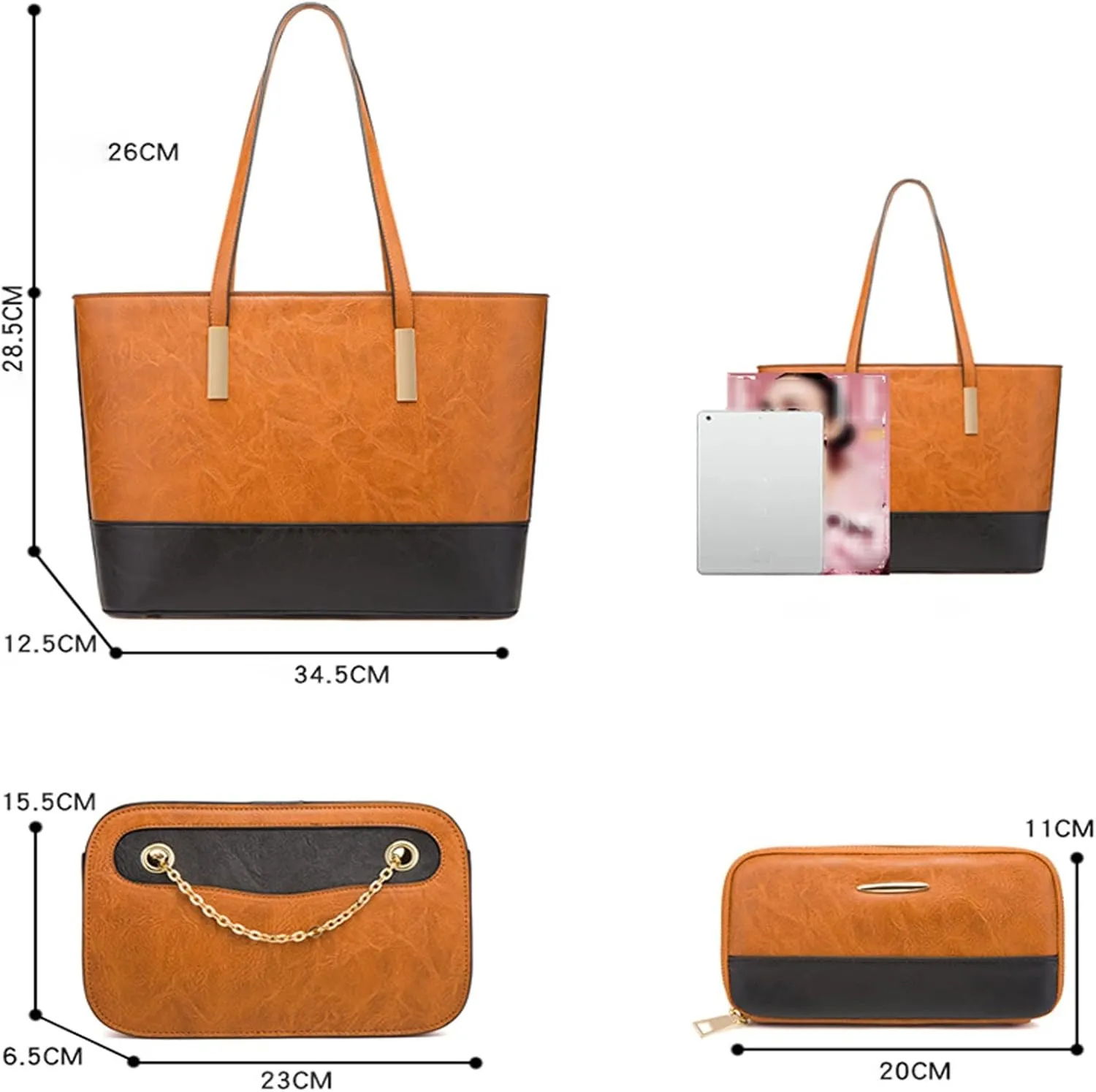 Handbags for women Women Fashion Handbags Wallet Tote Bag Shoulder Bag Top Handle Satchel Purse Set 4pcs