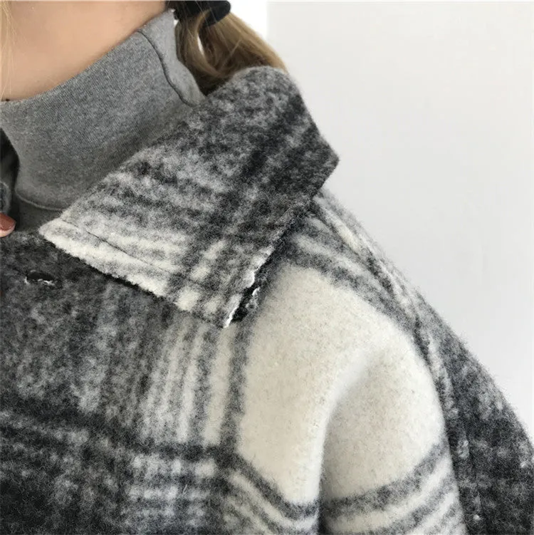 Harajuku Loose Plaid Woolen Coat