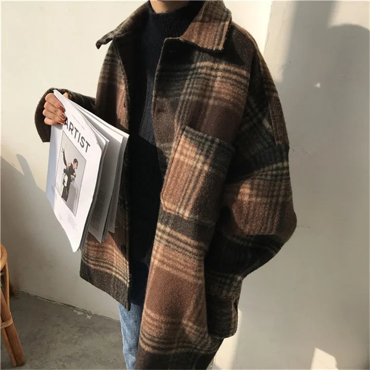 Harajuku Loose Plaid Woolen Coat