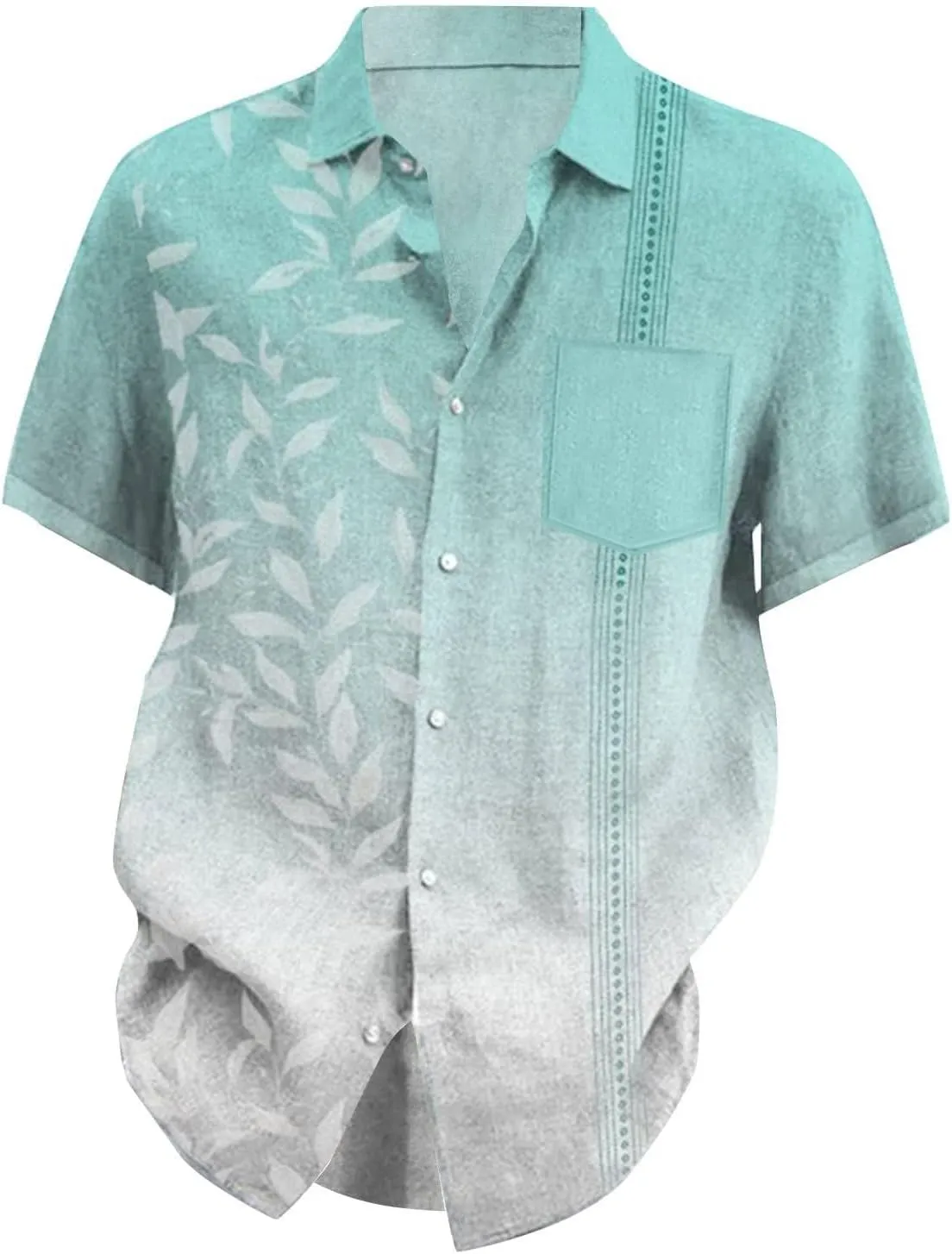 Hawaiian Shirts for Men Summer Beach Loose Fit Casual Short Sleeve Linen Tshirts Lightweight Button Down Hippie Tops