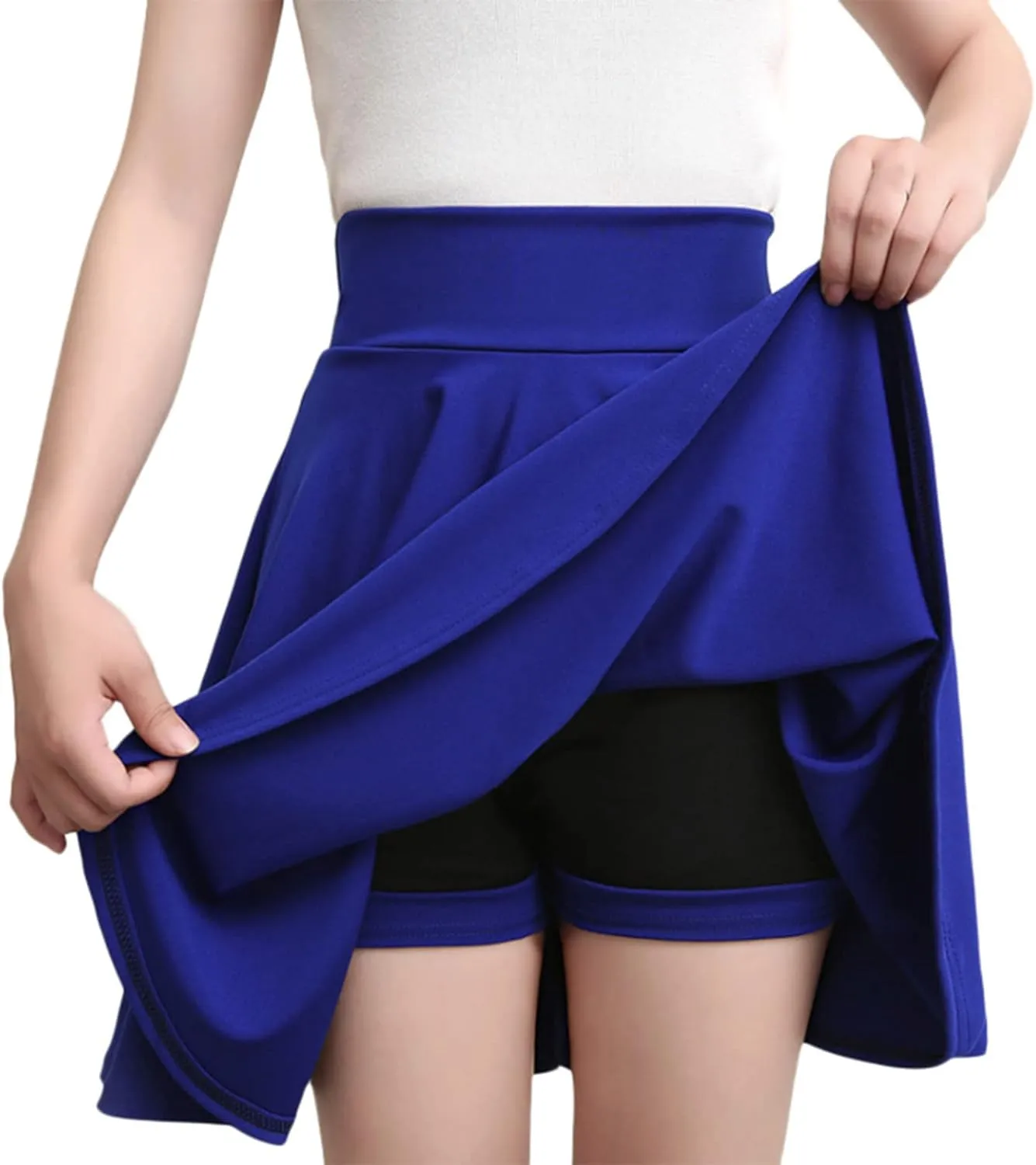 HGps8w Women's Basic A-Line Skirts Versatile Stretchy High Waisted Flared Casual Mini Skater Skirt with Under Shorts