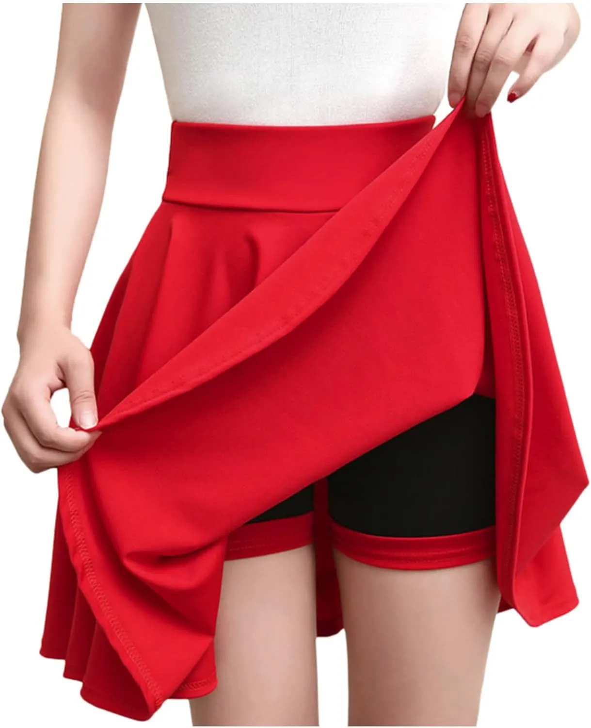 HGps8w Women's Basic A-Line Skirts Versatile Stretchy High Waisted Flared Casual Mini Skater Skirt with Under Shorts