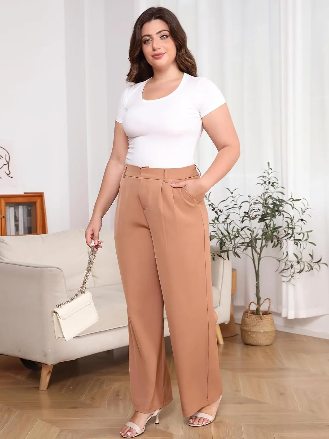 High Waisted Dress Pants for Women Wide Leg Work Pants Business Casual Straight Office Trousers for WomenStandard