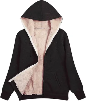 hlysgo Women's Sherpa Fleece Lined Hoodie Jacket Thicker Full Zip Up Comfortable Sweatshirt Winter Jacket Outerwear