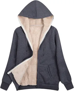 hlysgo Women's Sherpa Fleece Lined Hoodie Jacket Thicker Full Zip Up Comfortable Sweatshirt Winter Jacket Outerwear