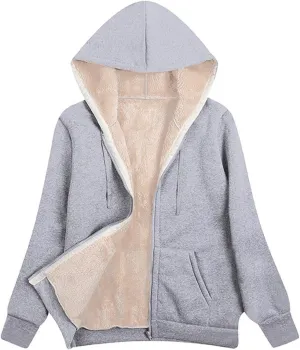 hlysgo Women's Sherpa Fleece Lined Hoodie Jacket Thicker Full Zip Up Comfortable Sweatshirt Winter Jacket Outerwear
