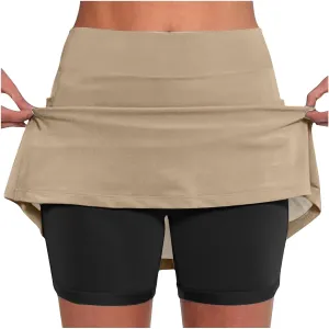 hlysgo Womens Tennis Skort with Shorts High Waisted 2 in 1 Flowy Basic Versatile Skorts Plus Size Workout Athletic Shorts