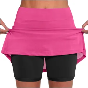 hlysgo Womens Tennis Skort with Shorts High Waisted 2 in 1 Flowy Basic Versatile Skorts Plus Size Workout Athletic Shorts