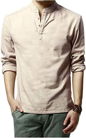 Hoerev Men Casual Long Sleeve Linen Slim Fit Shirts Beach Shirts