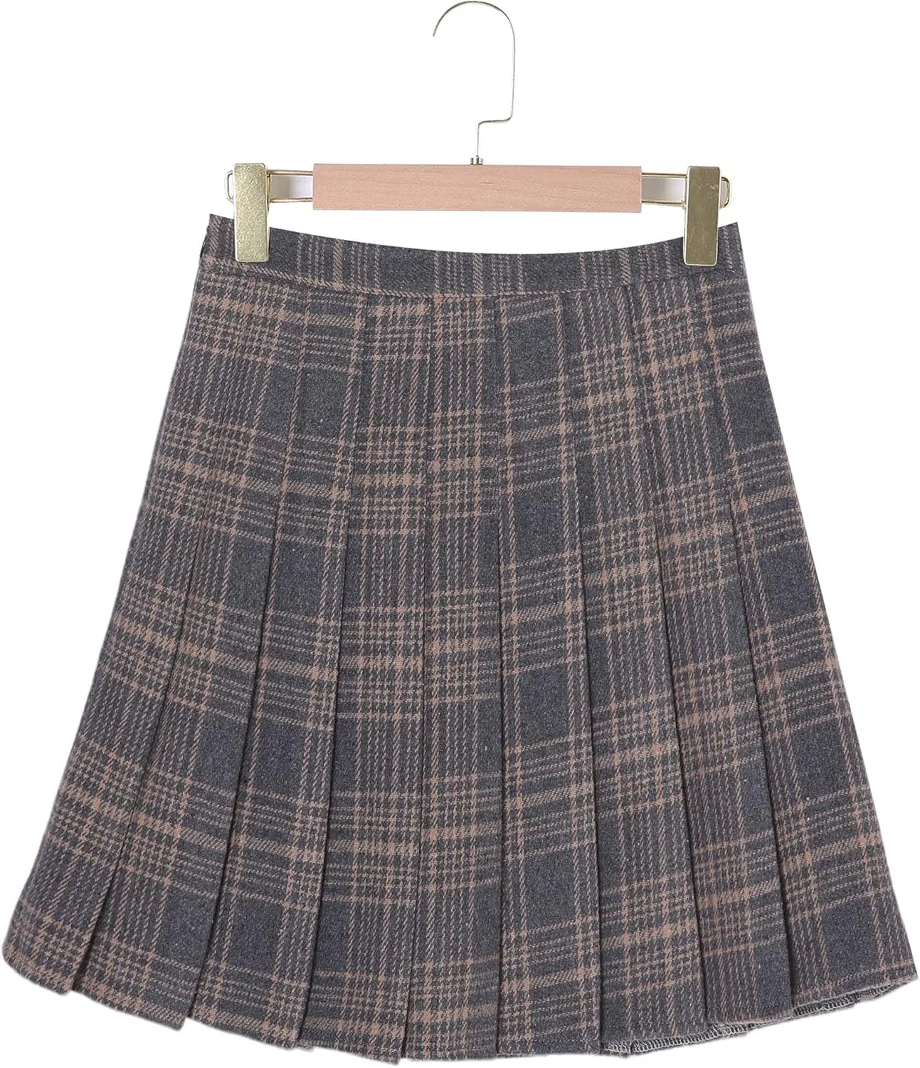Hoerev Women Girls Thick Wool Fabric for Cold Weather Versatile Plaid Pleated Skirt with Shorts