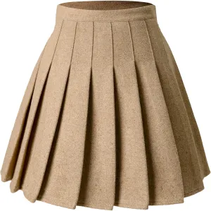 Hoerev Women Girls Thick Wool Fabric for Cold Weather Versatile Plaid Pleated Skirt with Shorts