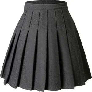 Hoerev Women Girls Thick Wool Fabric for Cold Weather Versatile Plaid Pleated Skirt with Shorts