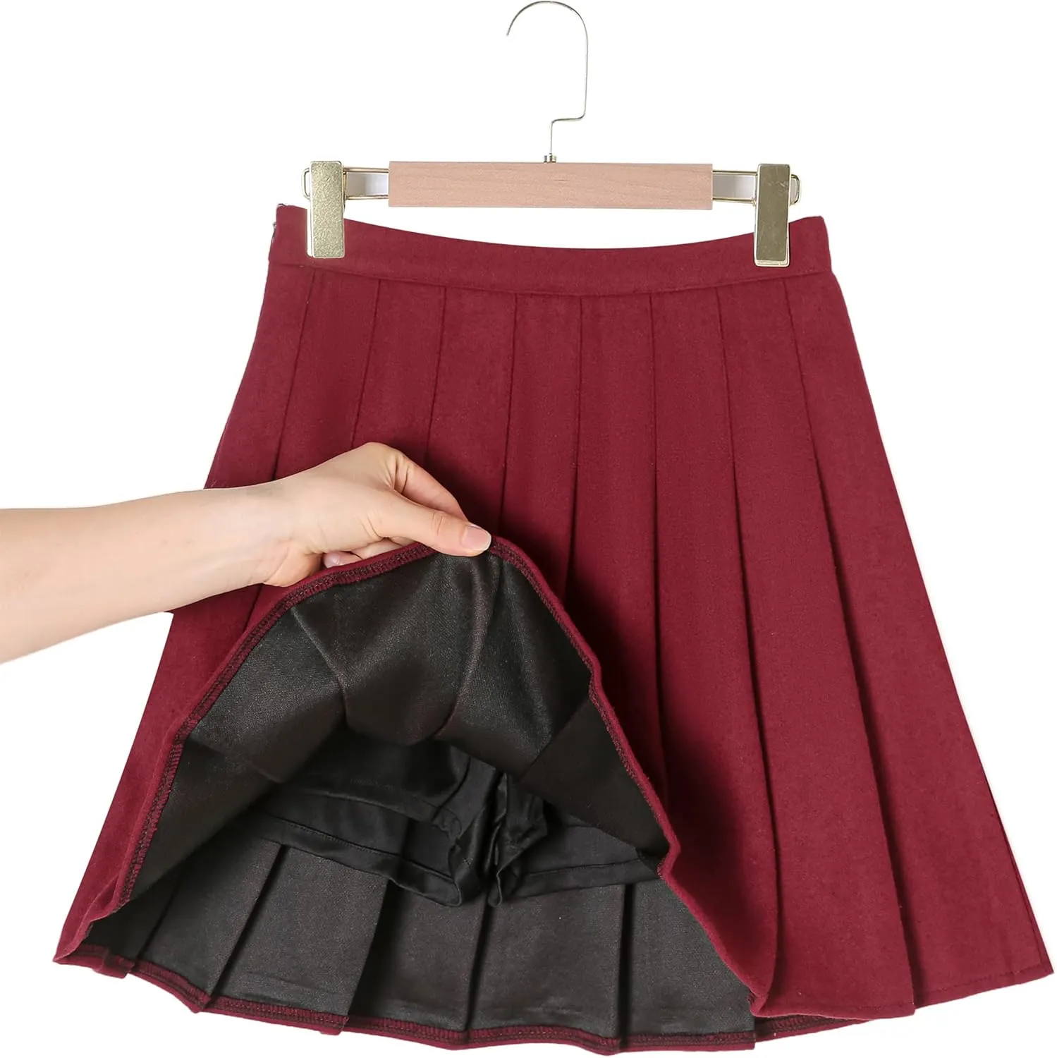 Hoerev Women Girls Thick Wool Fabric for Cold Weather Versatile Plaid Pleated Skirt with Shorts