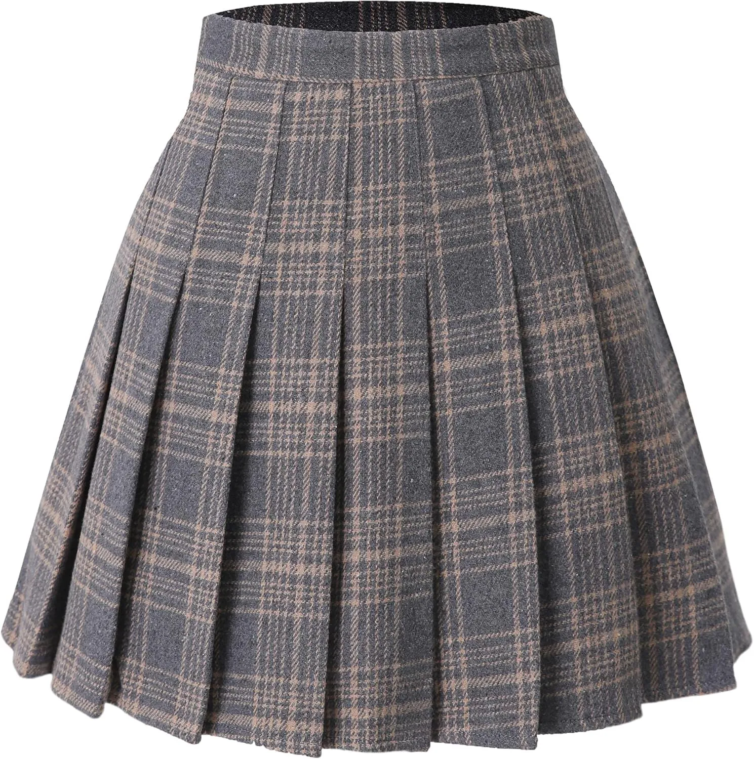 Hoerev Women Girls Thick Wool Fabric for Cold Weather Versatile Plaid Pleated Skirt with Shorts