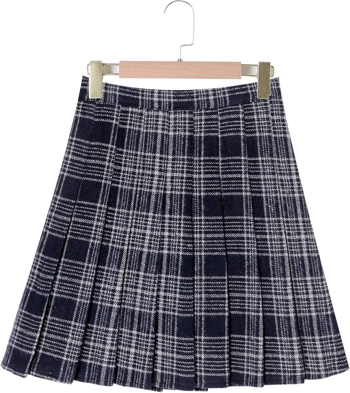 Hoerev Women Girls Thick Wool Fabric for Cold Weather Versatile Plaid Pleated Skirt with Shorts