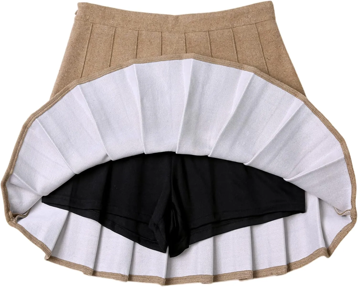 Hoerev Women Girls Thick Wool Fabric for Cold Weather Versatile Plaid Pleated Skirt with Shorts