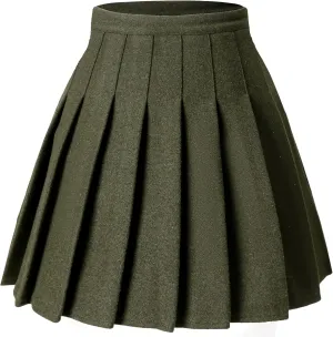 Hoerev Women Girls Thick Wool Fabric for Cold Weather Versatile Plaid Pleated Skirt with Shorts