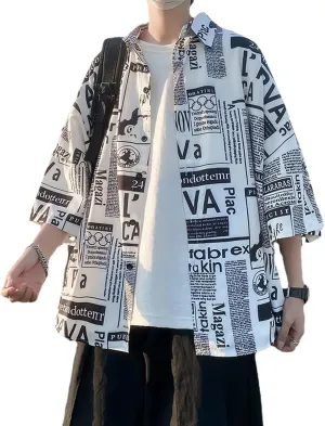 Hong Kong Style Japanese Style Versatile Printed Shirt, Men's Short Sleeved Loose Trendy Oversized top, Handsome
