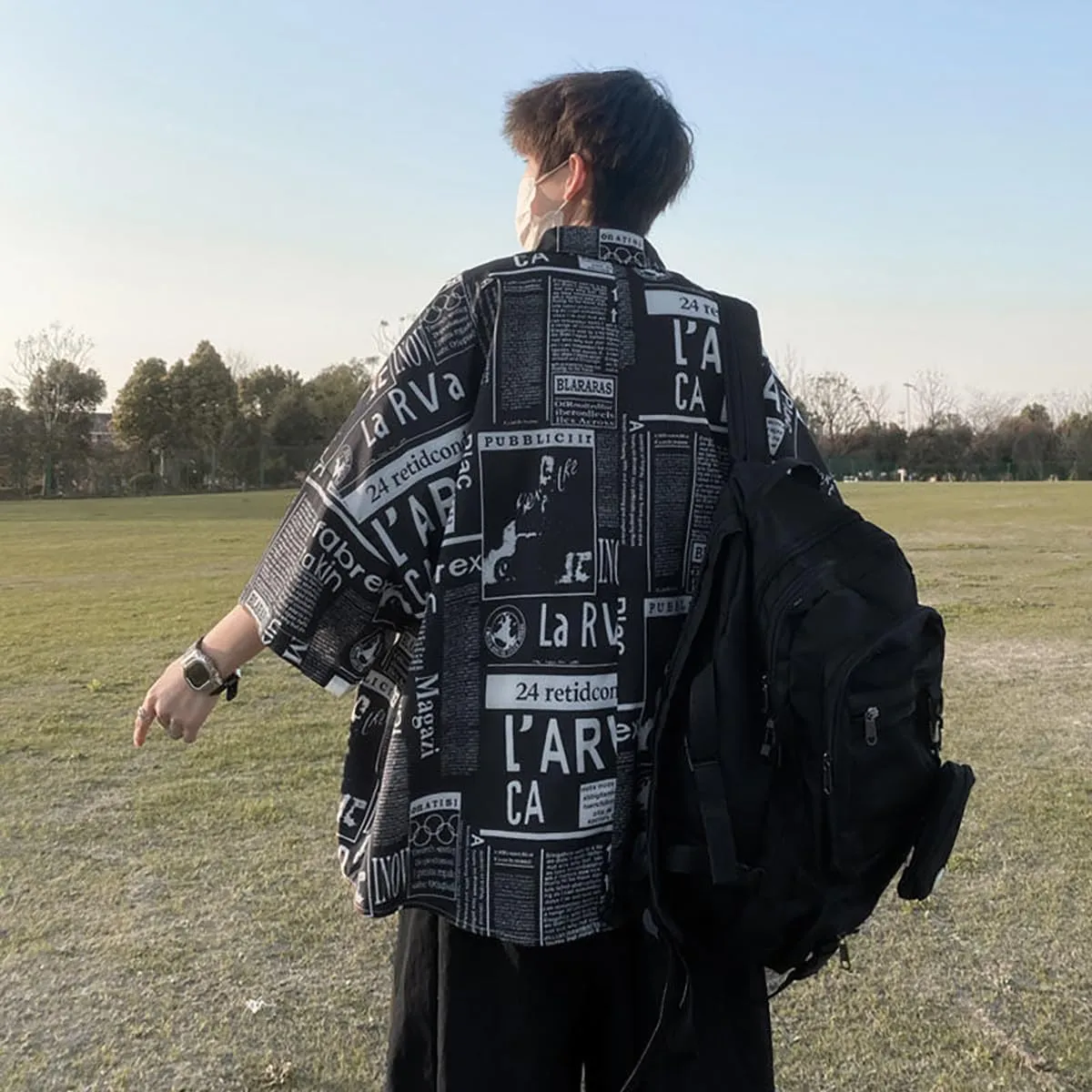 Hong Kong Style Japanese Style Versatile Printed Shirt, Men's Short Sleeved Loose Trendy Oversized top, Handsome