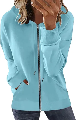 Hoodie Oversized Coat for Women Solid Color Pockets Cardigan Sweatshirts Long Sleeves Zipper Jackets Cardigan Winter