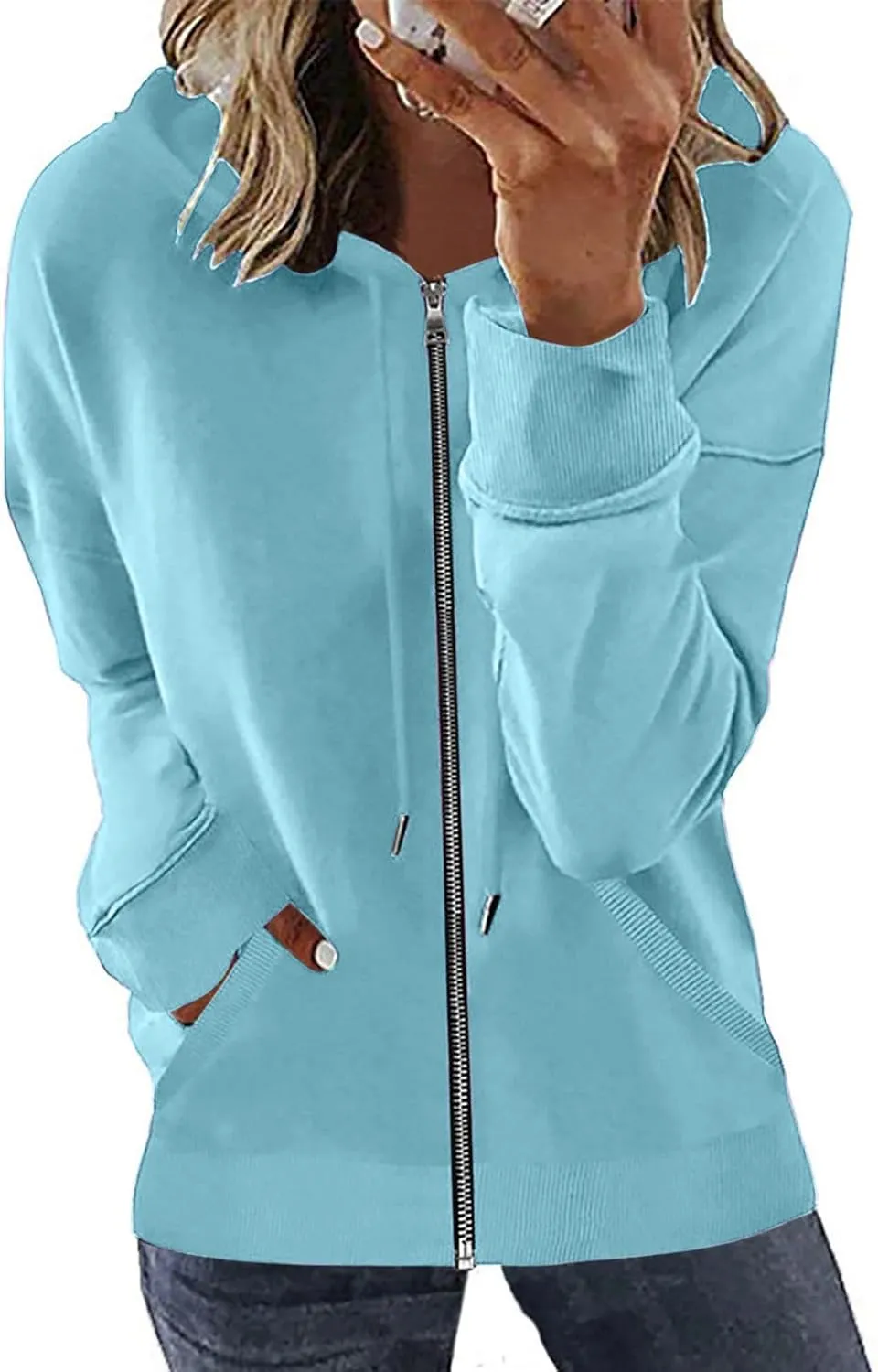 Hoodie Oversized Coat for Women Solid Color Pockets Cardigan Sweatshirts Long Sleeves Zipper Jackets Cardigan Winter