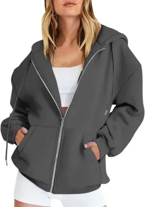 Hoodies for Women 2024 Oversized Long Sleeve Sweatshirts Casual Solid Y2K Jacket Fall Fashion Clothes with Pockets