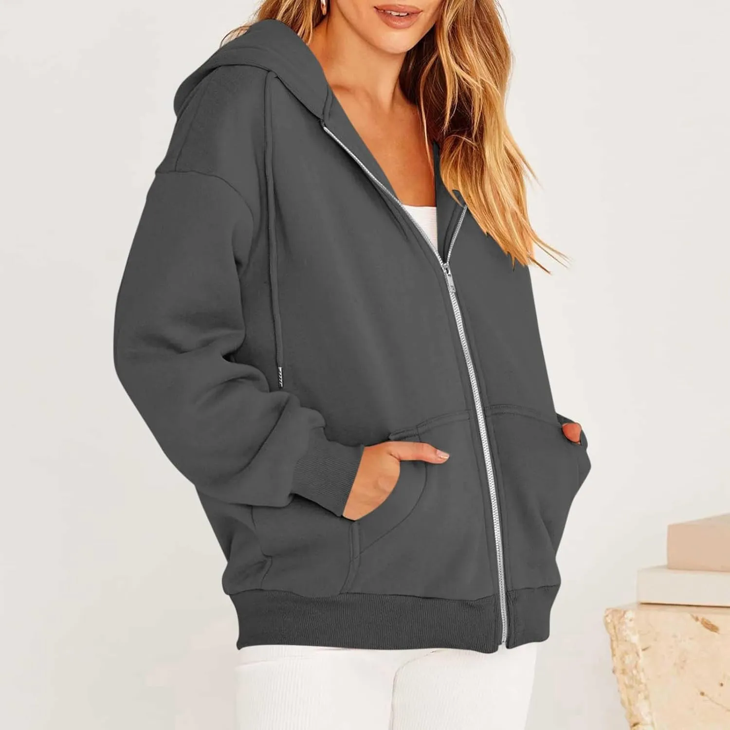 Hoodies for Women 2024 Oversized Long Sleeve Sweatshirts Casual Solid Y2K Jacket Fall Fashion Clothes with Pockets